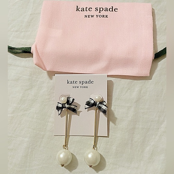 kate spade black bow pearl earrings - Picture 7 of 7